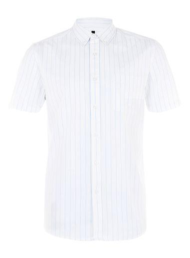 Topman Mens White And Blue Stripe Shirt Sleeve Casual Shirt