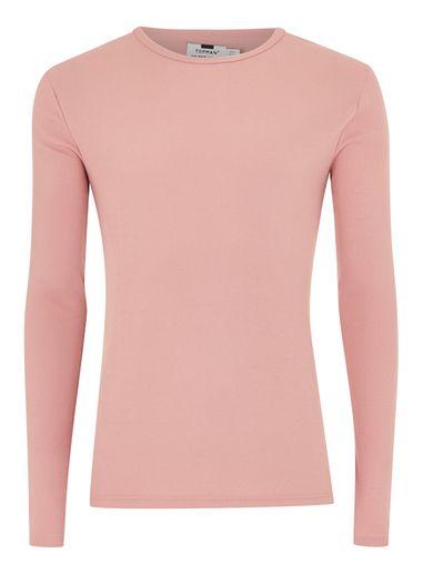 Topman Mens Pink Fox Muscle Fit Ribbed T-shirt