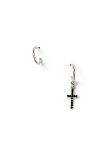 Topman Mens Black Asymmetric Cross Earrings