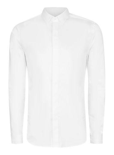 Topman Mens White Egyptian Cotton Pleated Collar Dress Shirt