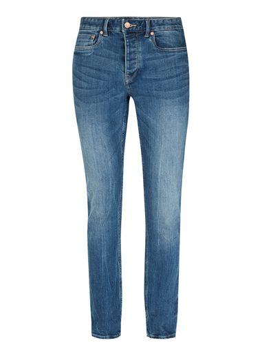 Topman Mens Grey Washed Blue Stretch Slim Jeans