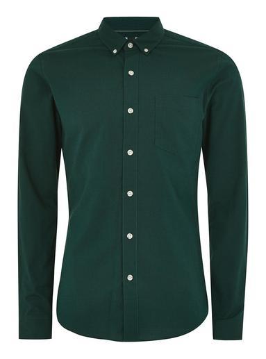 Topman Mens Forest Green Muscle Oxford Long Sleeve Shirt