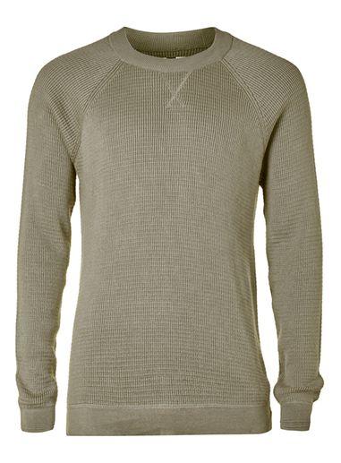 Topman Mens Khaki Waffle Textured Crew Neck Sweater