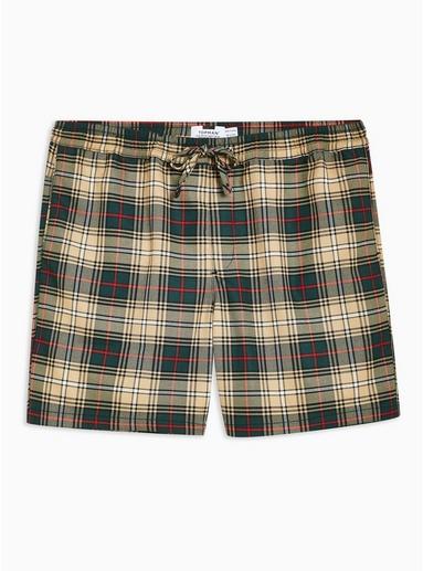 Topman Mens Navy Green, Red And Stone Check Pull On Shorts