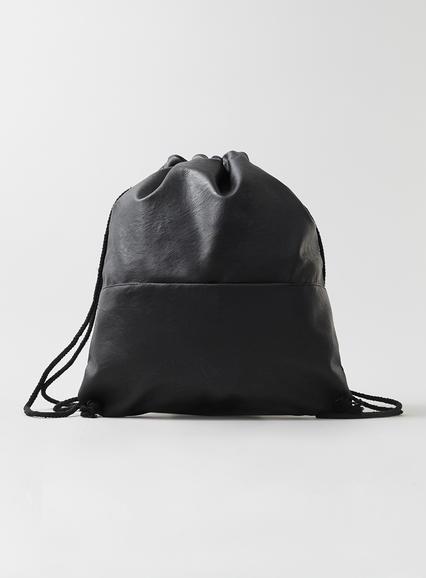 Topman Mens Black Leather Look Draw String Backpack