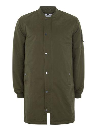 Topman Mens Khaki Padded Longline Bomber Jacket