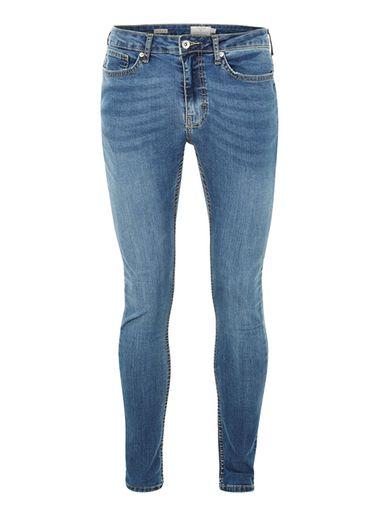 Topman Mens Blue Bleach Wash Spray On Jeans