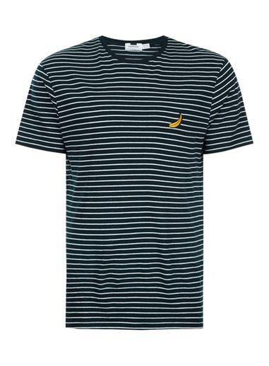 Topman Mens Blue Navy Stripe Banana Slim Fit T-shirt
