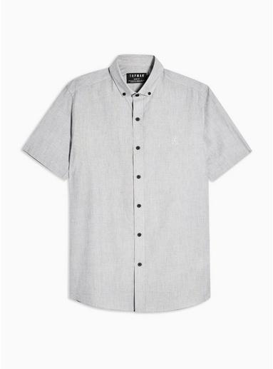 Topman Mens Grey Gray Turn Up Motif Stretch Skinny Shirt