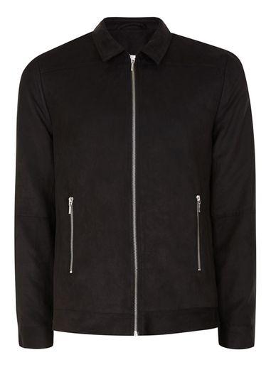 Topman Mens Black Faux Suede Formal Coach Jacket