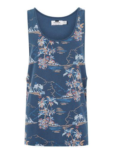 Topman Mens Navy Beach Print Vest