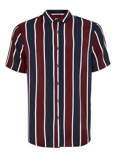 Topman Mens Multi Blue And Burgundy Stripe Short Sleeve Shirt