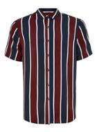 Topman Mens Multi Blue And Burgundy Stripe Short Sleeve Shirt