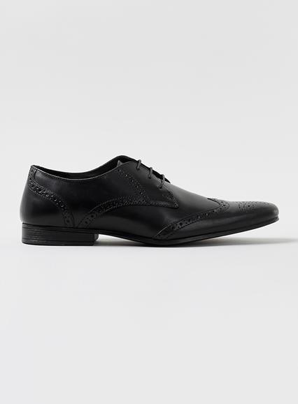 Topman Mens Black Leather Wingcap Brogues