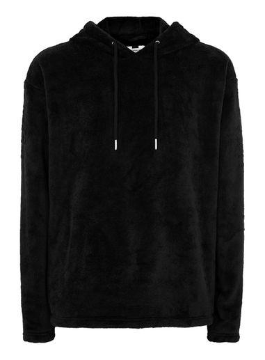 Topman Mens Black Faux Fur Hoodie