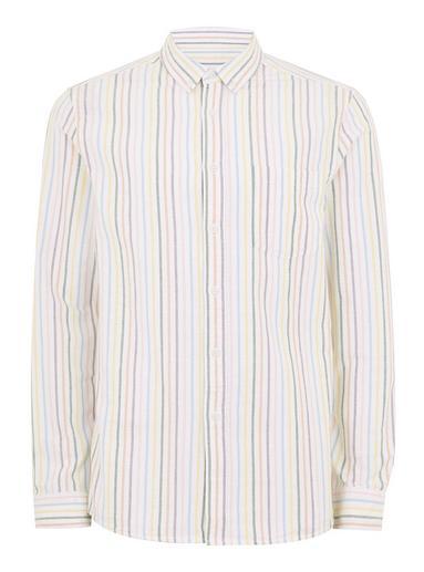 Topman Mens White Multi Stripe Long Sleeve Shirt