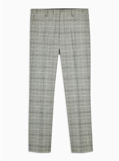 Topman Mens Grey Gray Check Slim Fit Suit Pants