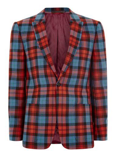Topman Mens Locharron X Topman Red And Blue Tartan Skinny Suit Jacket