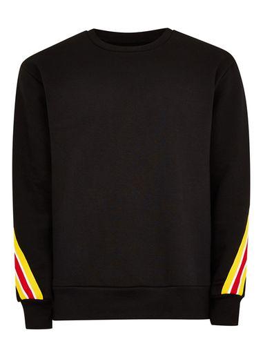 Topman Mens Black Back Taping Sweatshirt