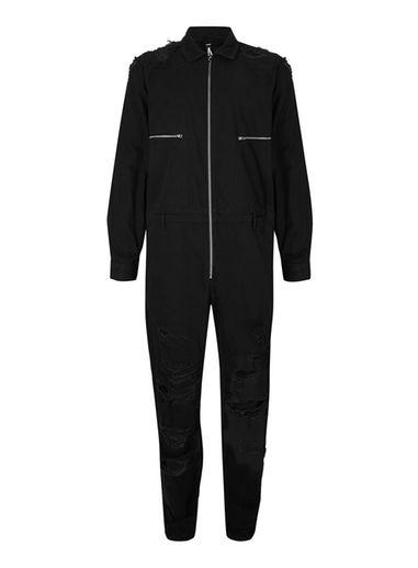 Topman Mens Aaa Black Ripped Jumpsuit