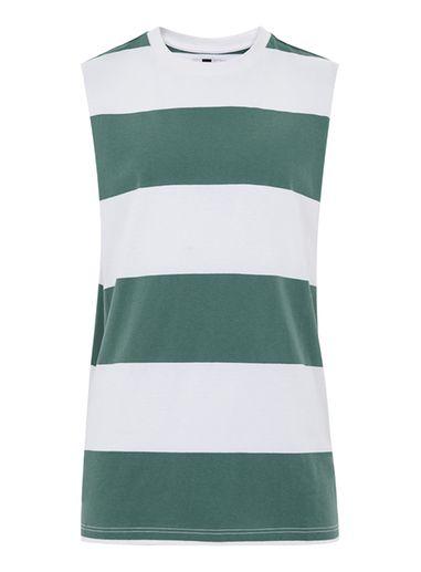 Topman Mens Green Stripe Tank