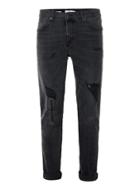 Topman Mens Dark Grey Distressed Stretch Skinny Jeans