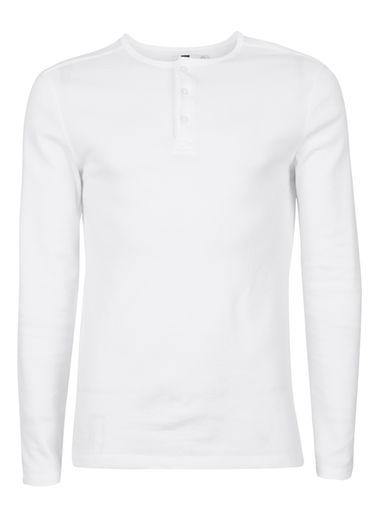 Topman Mens White Textured Grandad Collar Long Sleeve T-shirt