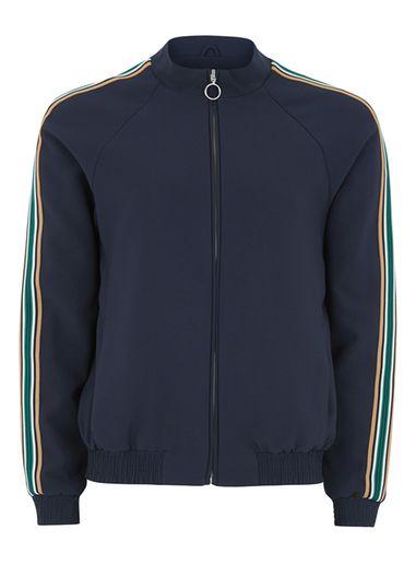 Topman Mens Navy Zip Through Taping Smart Track Top