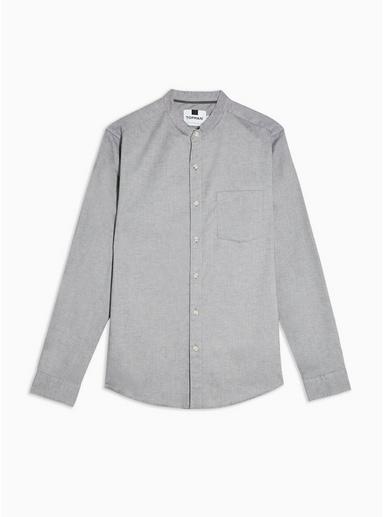 Topman Mens Light Grey Stand Collar Stretch Skinny Shirt