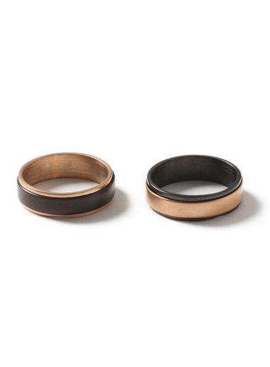 Topman Mens Rose Gold Look And Black Spinner Ring Pack*