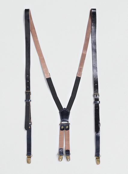 Topman Mens Blue Navy Leather Skinny Suspenders