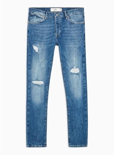 Topman Mens Blue Mid Wash Slim Rip Jeans