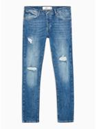 Topman Mens Blue Mid Wash Slim Rip Jeans