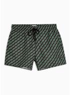 Topman Mens Black And Green Geometric Print Swim Shorts