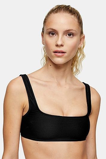 Topshop Black Ribbed Square Neck Bikini Crop Top