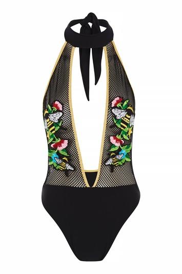 Topshop *embroidered Bee Choker Swimsuit By Jaded London