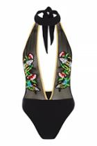 Topshop *embroidered Bee Choker Swimsuit By Jaded London