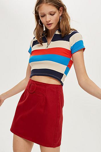 Topshop Red Denim A-line Skirt
