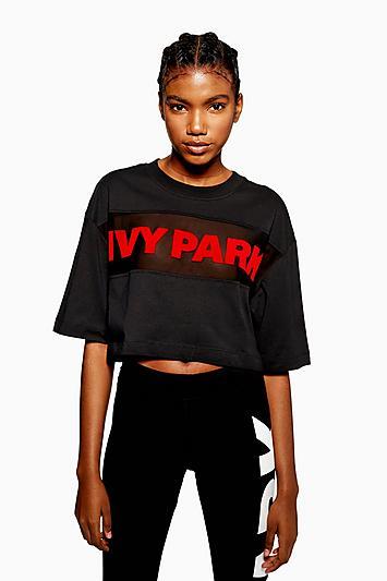 Topshop Sheer Flock Logo Crop Top By Ivy Park