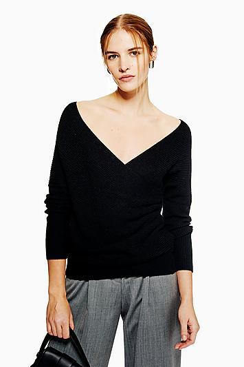 Topshop Pleat Wrap Jumper With Cashmere
