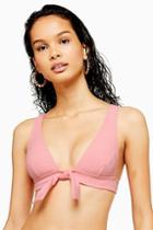 Topshop Pink Wide Ribbed Longline Triangle Bikini Top