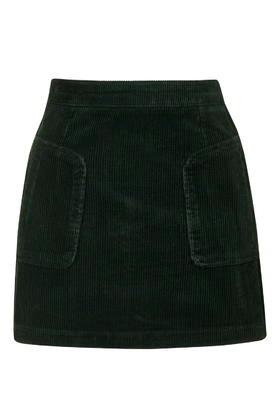 Topshop Patch Pocket Cord A-line Skirt