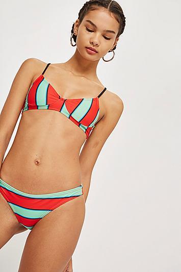 Topshop Striped Longline Bikini Top
