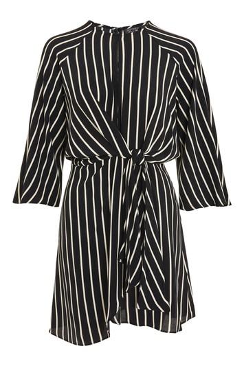 Topshop Tall Mono Stripe Knot Front Wrap Dress