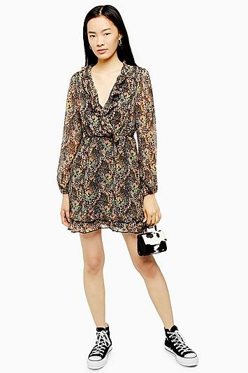 Topshop Ruffle Forest Print Mini Dress