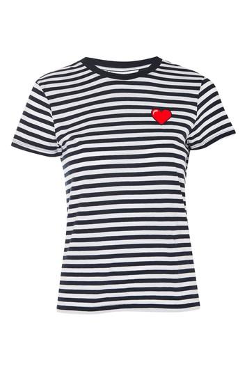 Topshop Petite Stripe Heart Embroidered T-shirt
