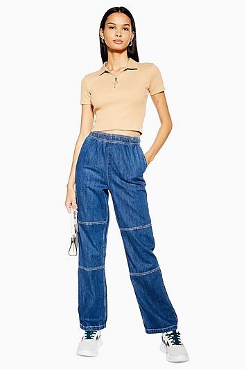 Topshop Elastic Waistband Wide Leg Jeans