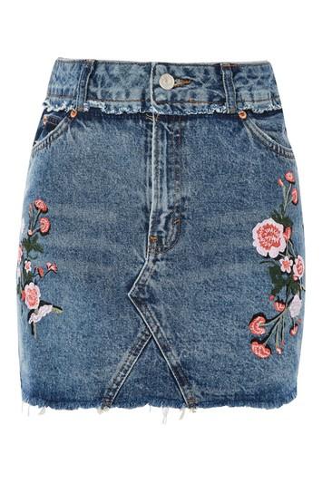 Topshop Tall Raw Hem Embroidered Skirt