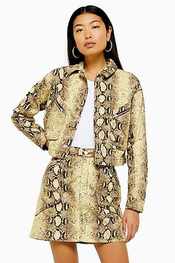 Topshop Yellow Snake Print Denim Jacket