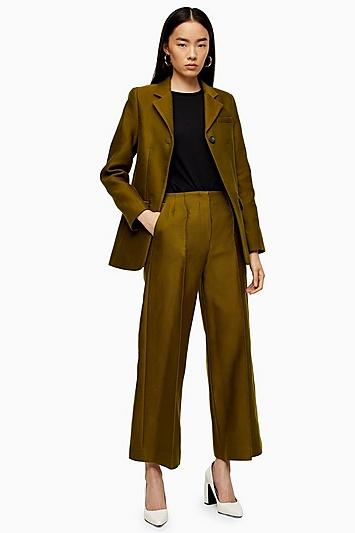 Topshop *khaki Awkward Crop Trousers By Boutique